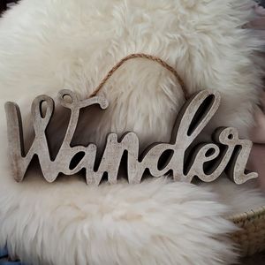 Wander wooden hanging sign